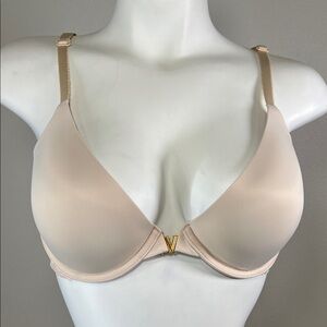 Victoria's Secret Cream Uplift Demi Underwire Front Close Bra Gold Accent 36C